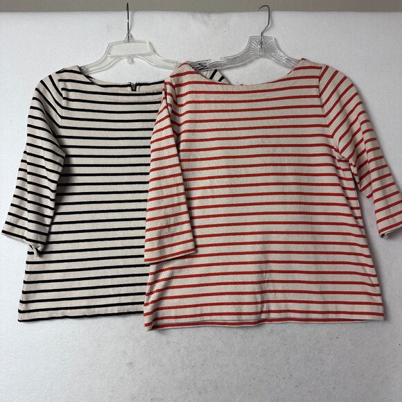 Loft shirts sz M petite lot of 2 black white orange white zips in back 3/4 slvs - Picture 1 of 4